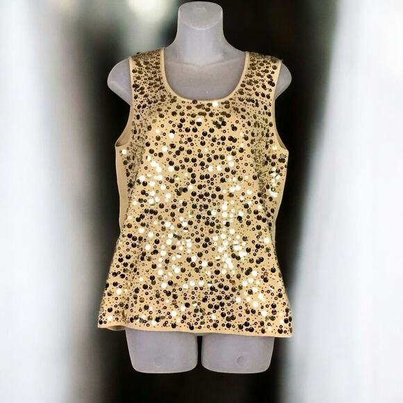 Reba Women’s Gold Sequin Knit Sleeveless Tank Top Blouse Size Large - Picture 1 of 13